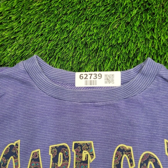 Vintage 90s Cape-Cod Paisley Stripes Cropped Shirt Womens 2XL 24x17 Purple USA - Picture 2 of 11